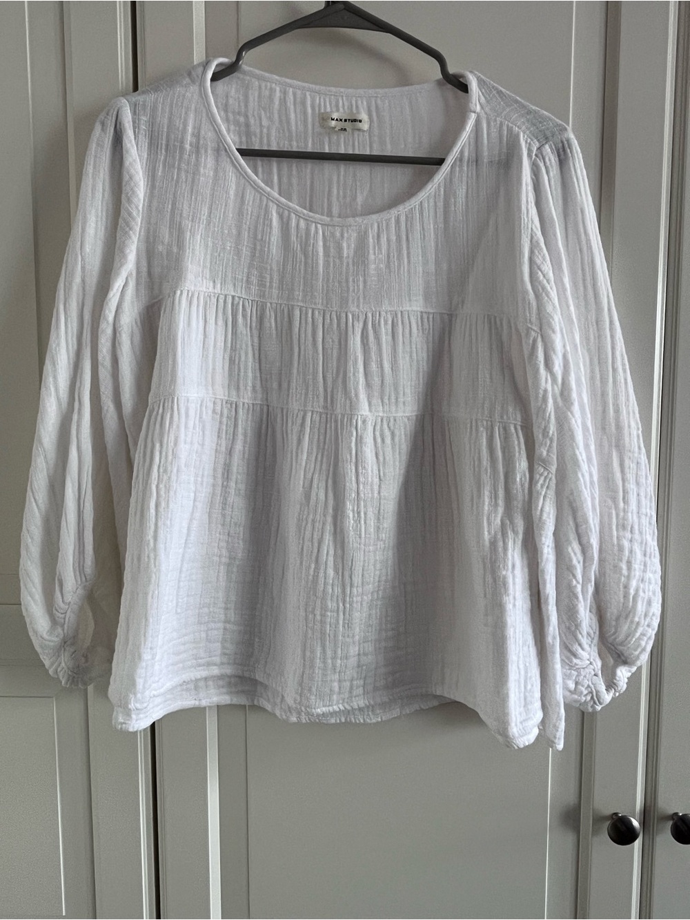 Max Studio White Lightweight Gauze Peasant Blouse